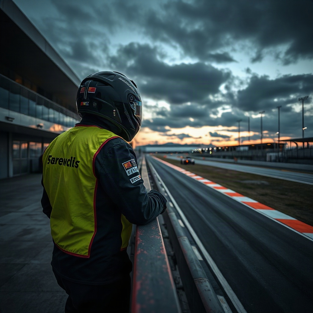 Helmet and gloves overlooking the circuit